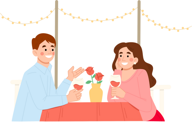Romantic dinner couple cartoon illustration